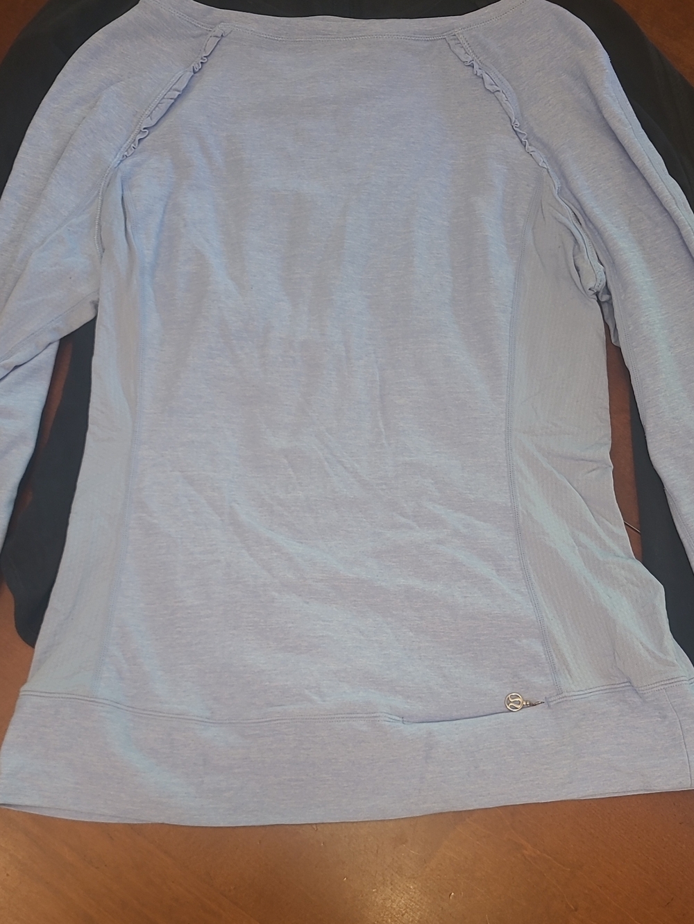2 Long Sleeve Tops Similar -One Light Blue, One Black Both Have Ruffle-Shoulder